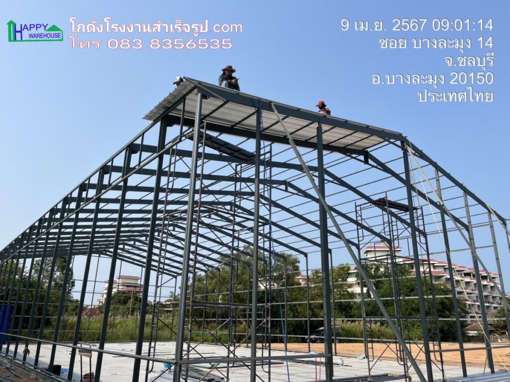 โกดังน็อคดาวน์ กว้าง15x32x6 เมตร พื้นรับน้ำหนัก 1 ตัน