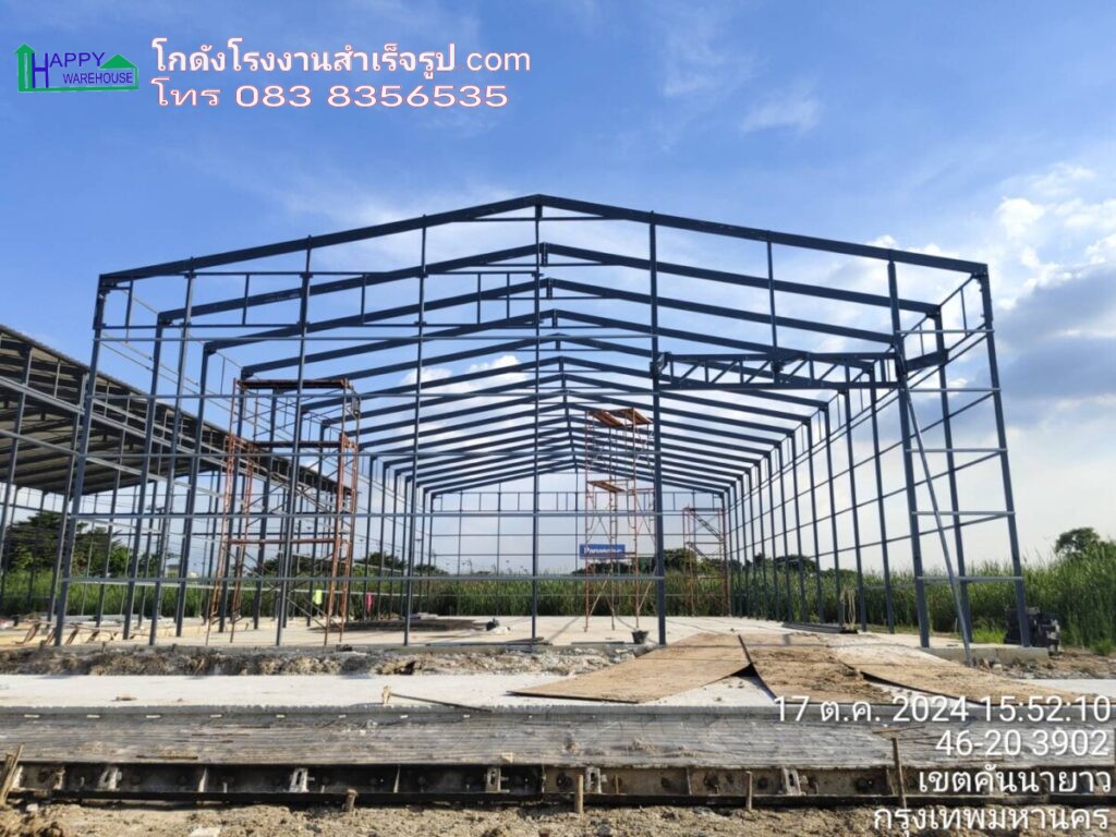 โกดังน็อคดาวน์ HW-C 12x24x6m. 380 ตรม. พร้อมชั้นลอย พื้นรับน้ำหนัก 1ตัน